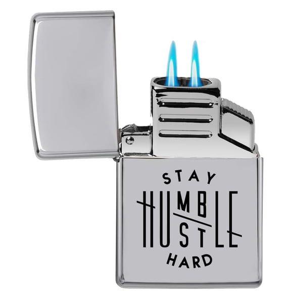 Dual Flame Torch Lighter Stay Humble Hustle Hard (Chrome)