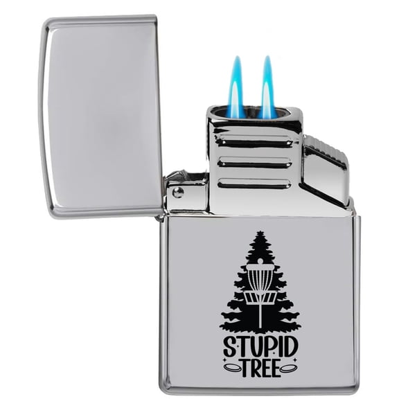 Dual Flame Torch Lighter Stupid Tree Funny Disc Golf (Chrome)