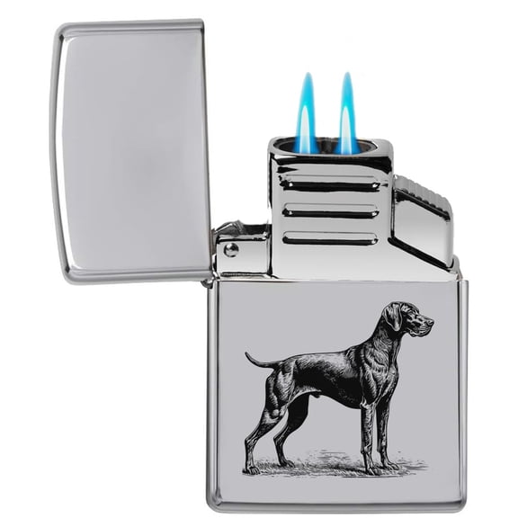 Dual Flame Torch Lighter Stylized German Shorthaired Pointer (Chrome)