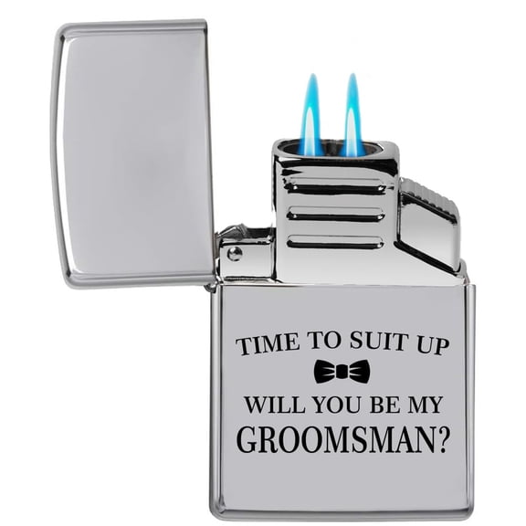 Dual Flame Torch Lighter Suit Up Will You Be My Groomsman Proposal (Chrome)