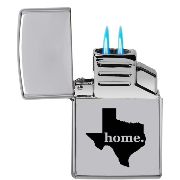 Dual Flame Torch Lighter Texas Home (Chrome)