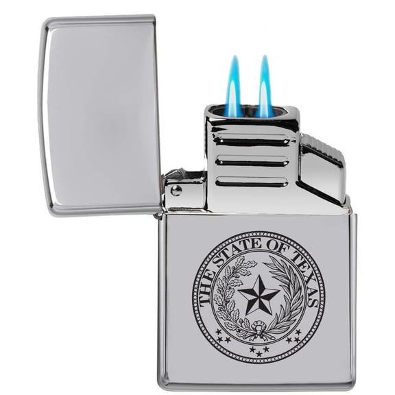 Dual Flame Torch Lighter Texas State Seal (Chrome)