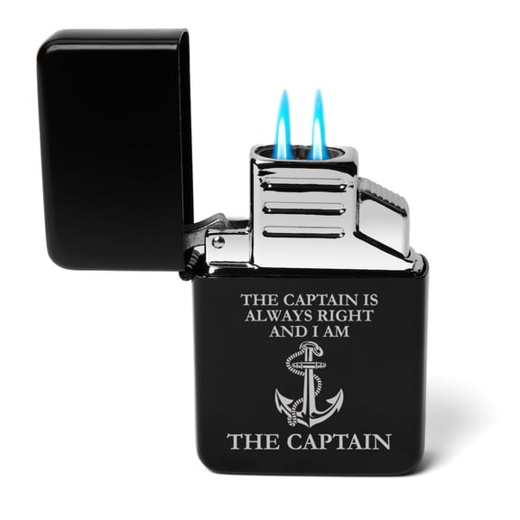 Dual Flame Torch Lighter The Captain is Always Right Funny Boating Lake River (Black)
