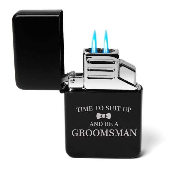 Dual Flame Torch Lighter Time to Suit Up and Be A Groomsman Proposal (Black)
