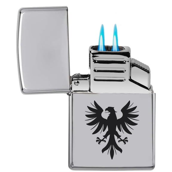 Dual Flame Torch Lighter Tribal Phoenix Eagle Bird (Chrome)