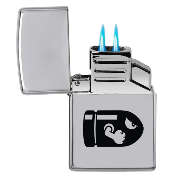 Dual Flame Torch Lighter Video Game Bullet (Chrome)