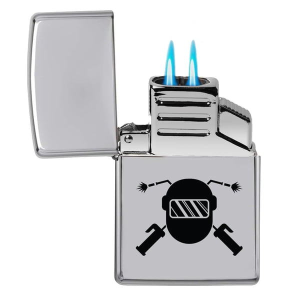 Dual Flame Torch Lighter Welder Helmet and Torch (Chrome)