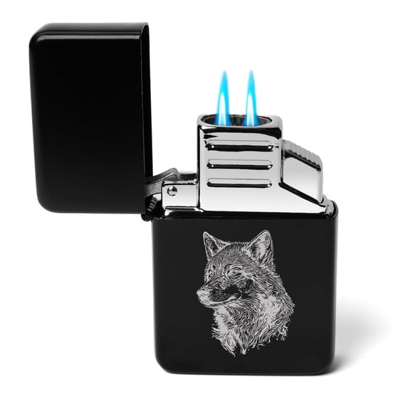 Dual Flame Torch Lighter Wolf Head (Black)