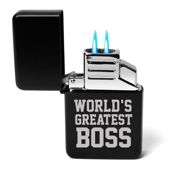 Dual Flame Torch Lighter World's Greatest Boss (Black)