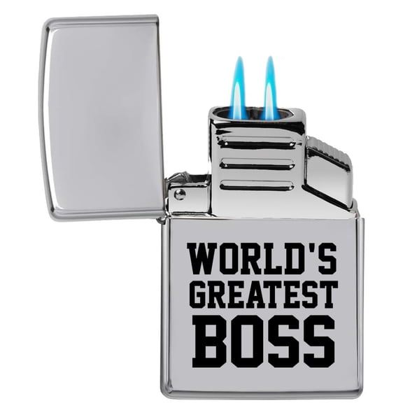 Dual Flame Torch Lighter World's Greatest Boss (Chrome)