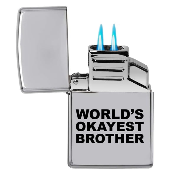 Dual Flame Torch Lighter World's Okayest Brother (Chrome)