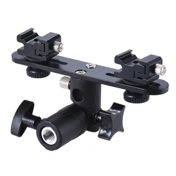 Dual Flash Bracket 2-Hot Shoe Mount Speedlight Stand Umbrella Holder Flash Filllight Bracket for DSLR Camera