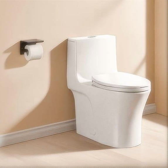 Dual-Flush One Piece Toilet,1.1/1.60 GPF Water-Saving Elongated Comfort Height Floor Mounted Toilet,Soft Closing Seat,Gloss White
