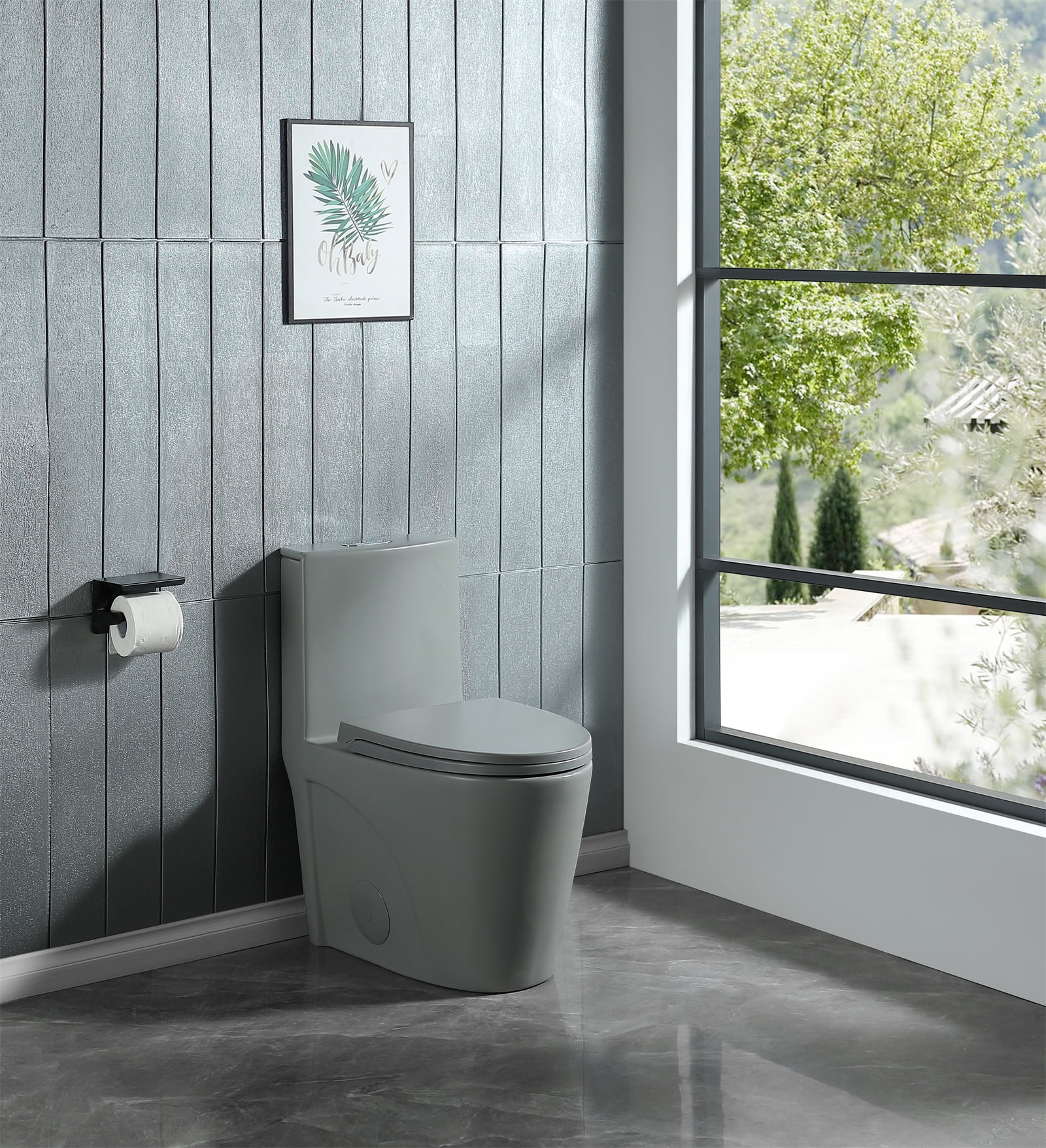 Dual-Flush One Piece Toilet, Floor Mounted Toilet with Soft Closing ...