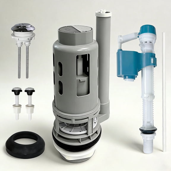 Dual Flush Valve Replacement Kit for 2-Piece Toilet - Fits Glacier Bay, Aquasource and Most Universal. Includes Flush Valve, Fill Valve, Button, Gasket, Bolts