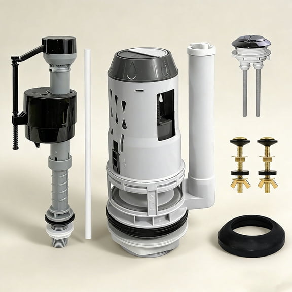 Dual Flush Valve Replacement Kit, Universal for 2-Piece Toilets, Includes Flush Valve, Fill Valve, Button, Bolt, Gasket. Compatible with Glacier Bay, American Standard, Aquasource and More.