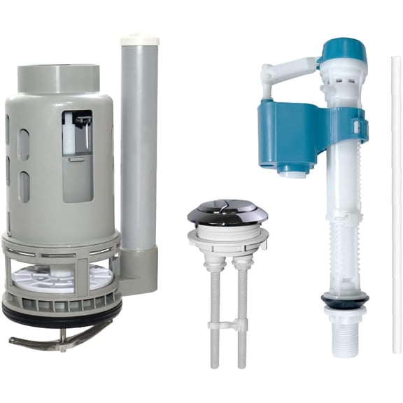 Dual Flush Valve Replacement Kit for Toilet: Include Flush Valve, Threaded Button, Fill Valve. Fits Tanks Tall, Drain Holes