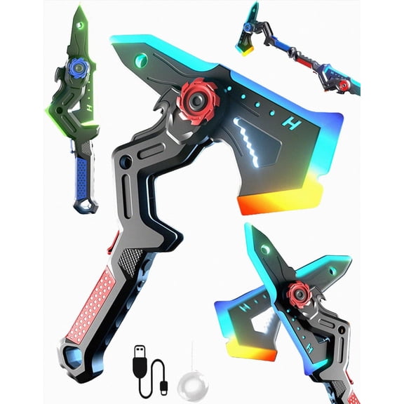 Dual Form Catapult Sword Axe Toy, LED Light Up Flash Sword with Glowing Effect, Durable Plastic Handheld Light Toy for Indoor Play, Battery Powered Flashing Blade Ornament