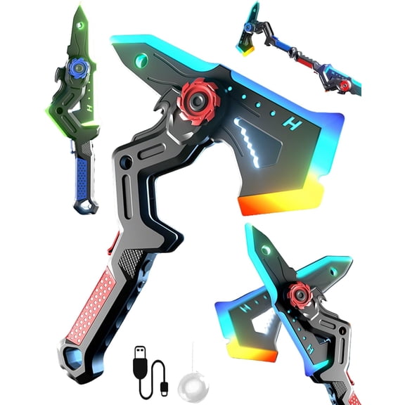 Dual Form Catapult Sword Axe Toy, Led Light Up Flash Sword with Glowing Effect, Durable Plastic Handheld Light Toy for Indoor Play, Battery Powered Flashing Blade Ornament