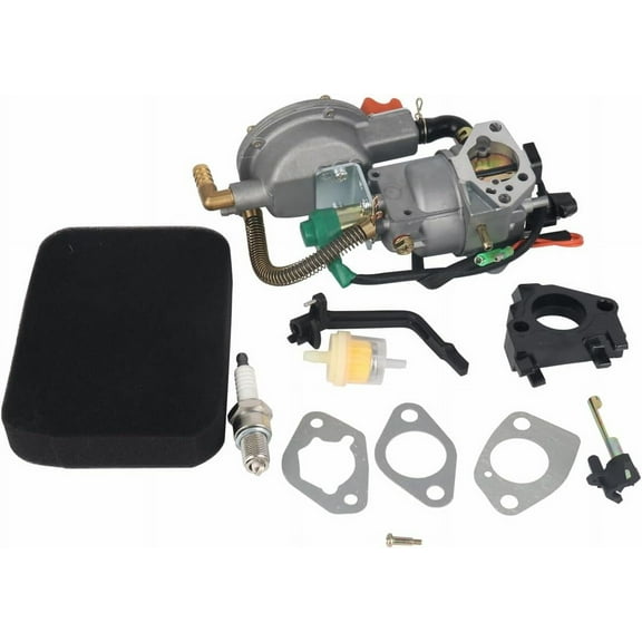 Dual Fuel Carburetor LPG NG Conversion Kit Replacement for Gasoline Generator 4.5-5.5KW GX390 188F Carburetor with Air Filter and Spacer Insulator