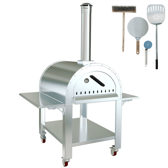 Dual-Fuel Outdoor Pizza Oven,Wood and Charcoal Outdoor Pizza Oven with Casters,Insulation Multi Fuel Grill,Pizza Oven Outdoor,Dual Fuel Pizza Maker,Outdoor Cooking Grill for Backyard & Camping
