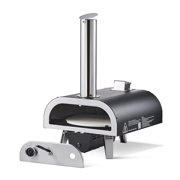 Dual Fuel Pizza Oven, 12-inch Wood & Propane Pizza Maker, Outdoor Pizza Oven with Thermometer & Electric Rotation, for Camping & Backyard