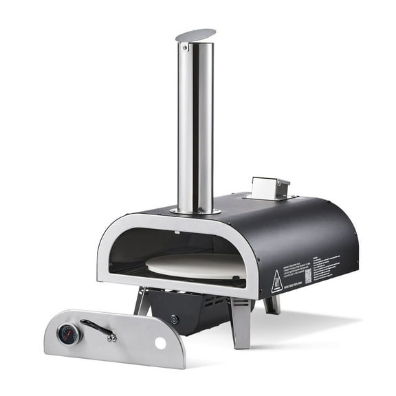 Dual Fuel Pizza Oven, 12-inch Wood Propane Pizza Maker, Outdoor Pizza Oven with Thermometer & Electric Rotation