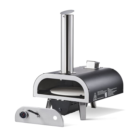 Dual Fuel Pizza Oven Outdoor, 12 in Wood Fire & Propane Gas Pizza Oven, Pellet & Propane Pizza-Maker with Thermometer, Iron Spray Electric Rotation Pizza-Cook for Outside Camping & Backyard