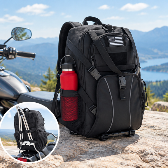 Dual-Function Backpack and Sissy Bar Bag, 18L Water Resistant Storage for Riders