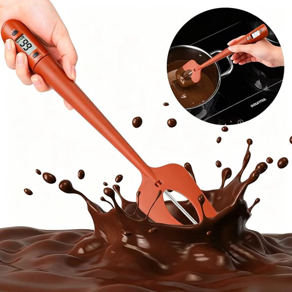 Dual Function Candy Spatula Thermometer, Instant Read Cooking Temperature Reader, Food Safe BPA Free Mixing Stirring Tool(Brown)