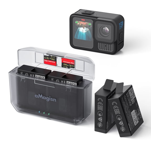 Dual Function Charge Box is Compatible with Hero 13, Hero 12, Hero 11, Hero 10 & Hero 9, USB-C Battery Charging Case with Micro SD Card Storage, Portable Action Camera Accessory