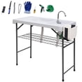 thumbnail image 1 of Dual-Function Fish Cleaning Table with Sinks and Spray: 42.5” Portable Camping Sink with Universal Faucets, Grid Rack, Basket, and Tool Kit – Ideal for Picnics, Camping, and Outdoor Cleaning, 1 of 9