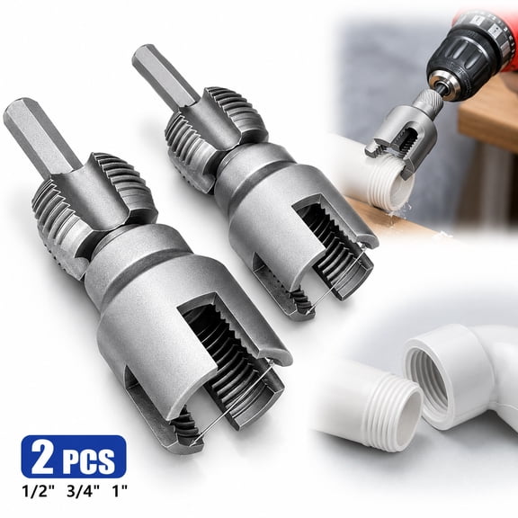 Dual-Function Pipe Threading Tool Kit (2-Piece Set) - Internal & External Pipe Thread Cutter for 1/2", 3/4", 1" PVC Pipes - Electric Drill Compatible Pipe Threader for Home Plumbing Repairs