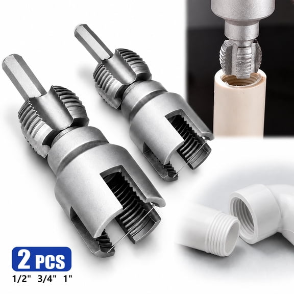 Dual-Function Pipe Threading Tool Kit (2-Piece Set) - Internal & External Pipe Thread Cutter for 1/2", 3/4", 1" PVC Pipes - Electric Drill Compatible Pipe Threader for Home Plumbing Repairs