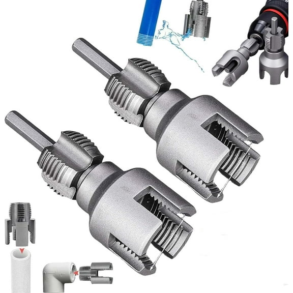 Dual-Function Pipe Threading Tool Kit (2-Piece Set) - Internal & External Pipe Thread Cutter for 1/2", 3/4", 1" PVC Pipes - Electric Drill Compatible Pipe Threader for Home Plumbing Repairs