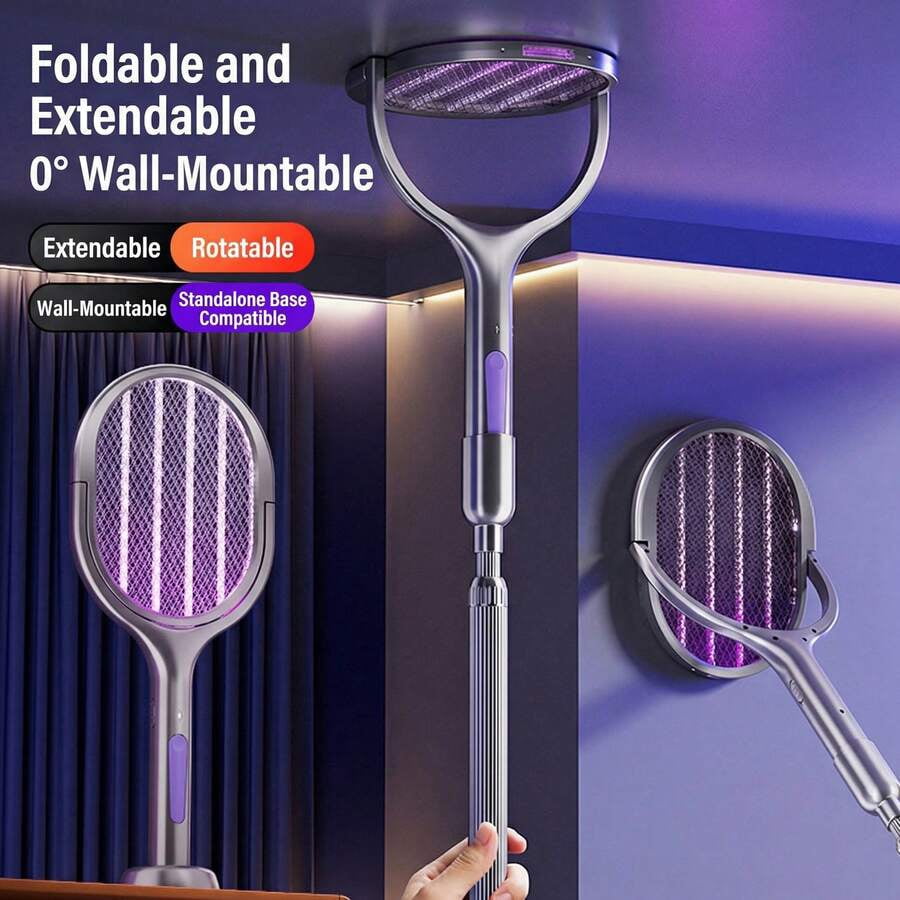 Dual Function USB Powered Electric Insect Eliminator with Adjustable Head and Extending Handle - Compact Indoor Flying Pest Control Device