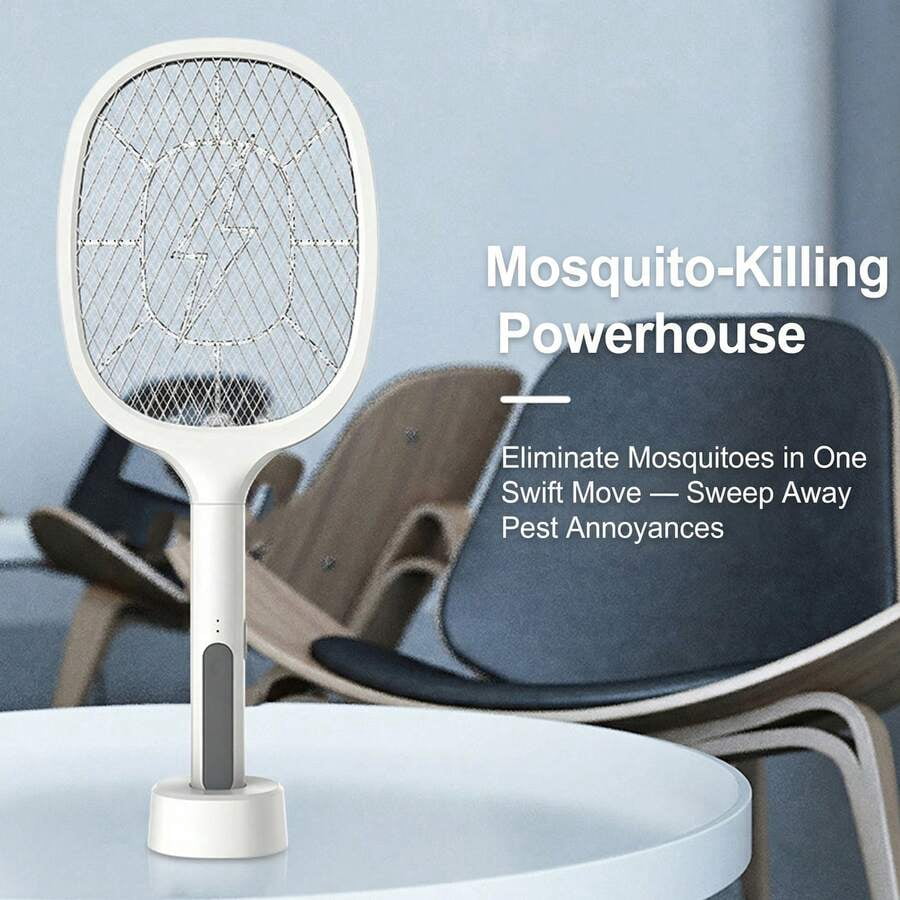Dual Function USB Powered Electric Insect Eliminator with Adjustable Head and Extending Handle - Compact Indoor Flying Pest Control Device