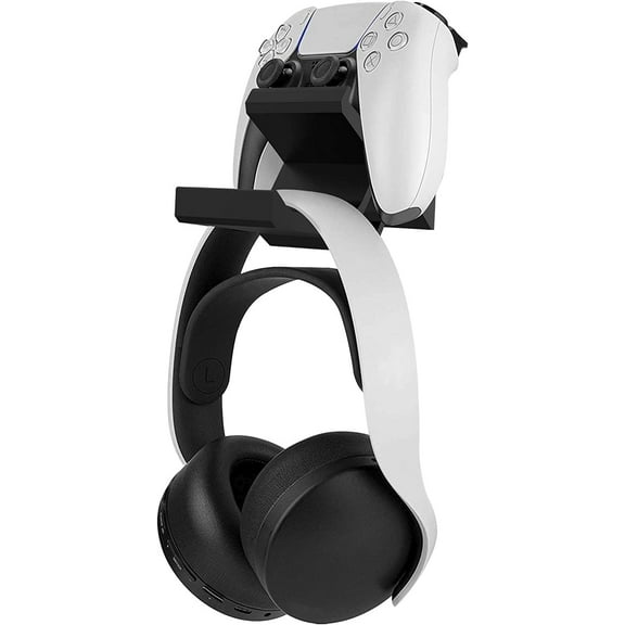 Dual Gamepad Controller & Headphone Stand Holder, Wall Mount Gaming Headphone Hanger Hook for PS5 Xbox ONE Game Controller Pulse 3D Headset (Black)