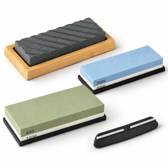 Dual-Grit Whetstone Sharpening Kit with Angle Guide and Flattening Stone