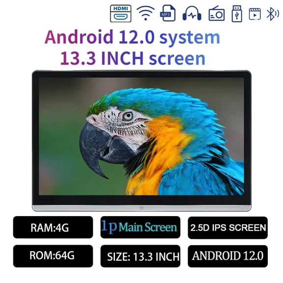 Dual HDMI 13.3 inch IPS Display Car Headrest Monitor Android 12 4G+64G For Car Rear Seat Player Video FM BT WIFI