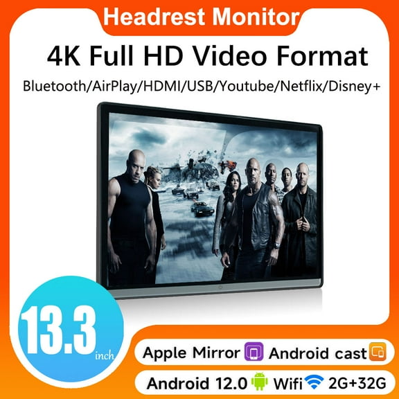 Dual HMDI 14"Headrest Monitor Display IPS Android 12 8G+128G Tablet Touch Screen For Car Rear Seat Player Video Music FM BT AirPlay