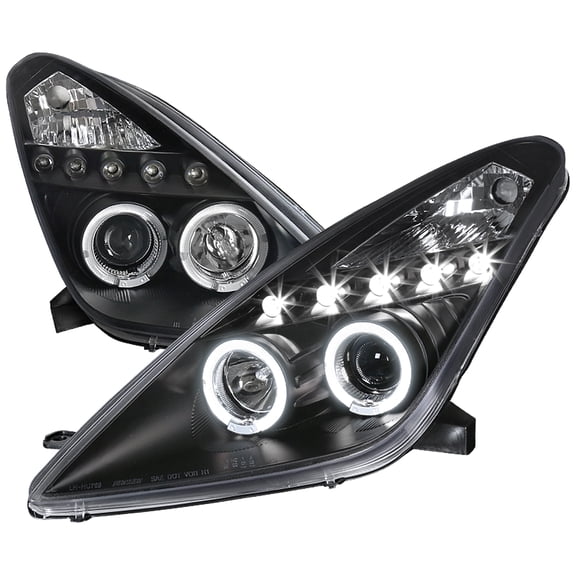 Dual Halo Projector Headlights (Black Housing/Clear Lens) Made for and Compatible with 2000-2005 Toyota Celica