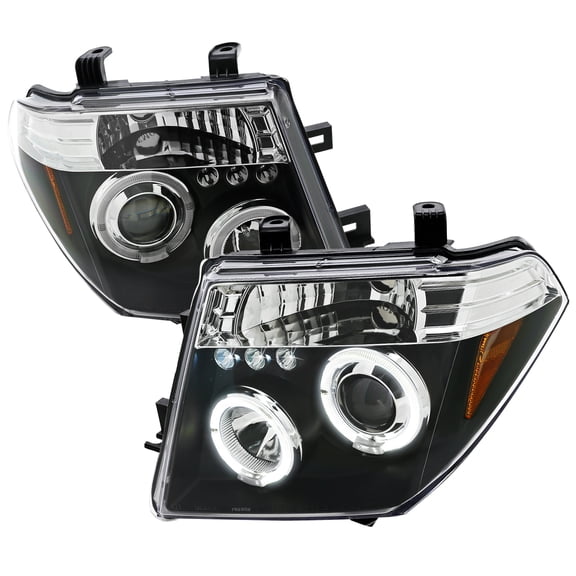Dual Halo Projector Headlights (Black Housing/Clear Lens) Made for and Compatible with 2005-2007 Nissan Pathfinder/ 2005-2008 Frontier