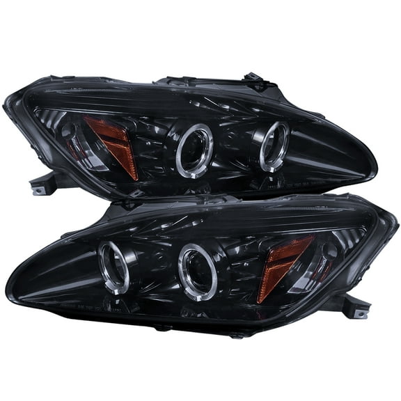 Dual Halo Projector Headlights (Black Housing/Smoke Lens) Made for and Compatible with 2004-2009 Honda S2000 AP2