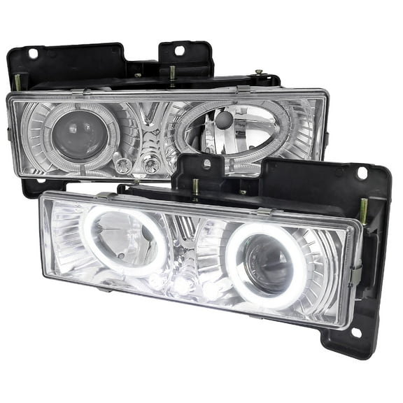 Dual Halo Projector Headlights (Chrome Housing/Clear Lens) Made for and Compatible with 1988-1999 Chevrolet C/K C10/Blazer/Tahoe/Yukon/Sierra/Silverado