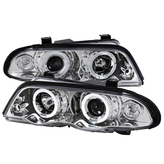 Dual Halo Projector Headlights (Chrome Housing/Clear Lens) Made for and Compatible with 1999-2001 BMW E46 3 Series Sedan