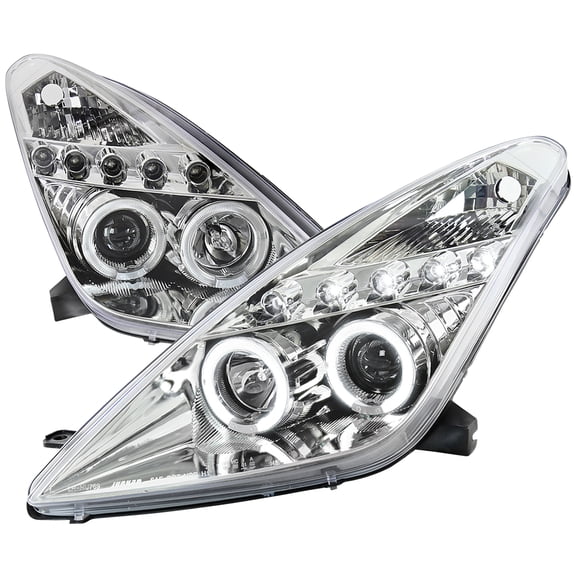 Dual Halo Projector Headlights (Chrome Housing/Clear Lens) Made for and Compatible with 2000-2005 Toyota Celica