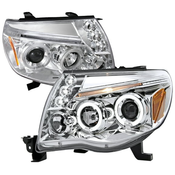 Dual Halo Projector Headlights (Chrome Housing/Clear Lens) Made for and Compatible with 2005-2011 Toyota Tacoma