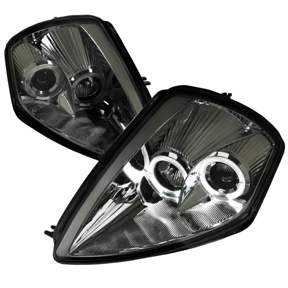 Dual Halo Projector Headlights (Chrome Housing/Smoke Lens) Made for and Compatible with 2000-2005 Mitsubishi Eclipse