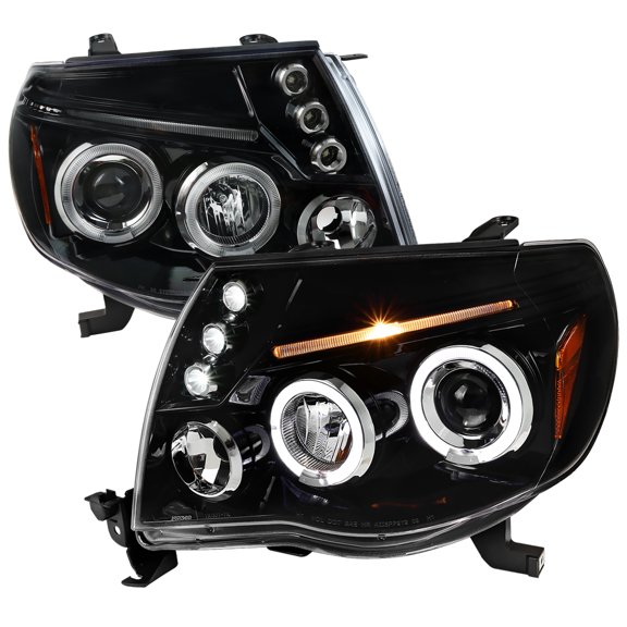 Dual Halo Projector Headlights (Glossy Black Housing/Clear Lens) Made for and Compatible with 2005-2011 Toyota Tacoma